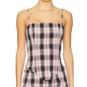 Plaid Square-Neck Cami Top in Pink and Black